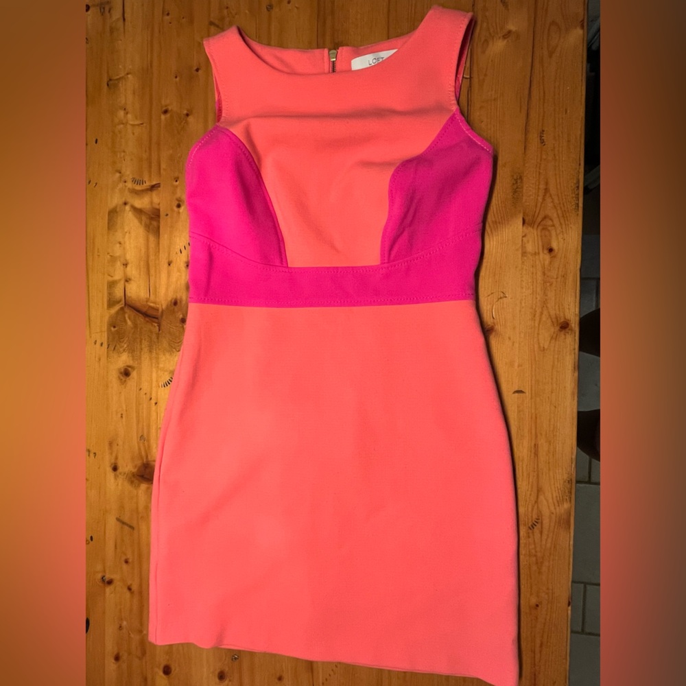 LOFT Strapless Coral and Magenta Dress